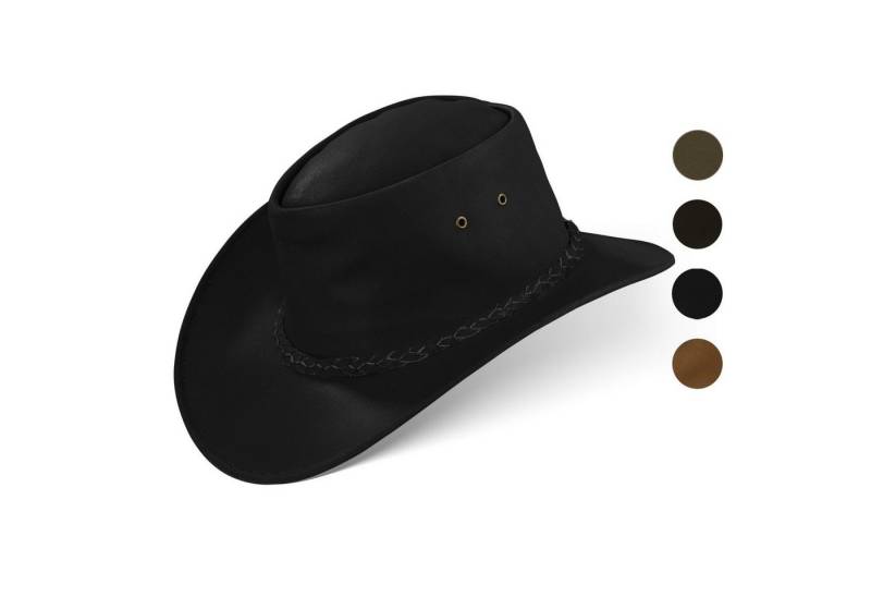 BLACK FOREST FOX Cowboyhut MELBOURNE Unisex Cowboy Western Wickel Rindsleder Hut Black Größe L von BLACK FOREST FOX