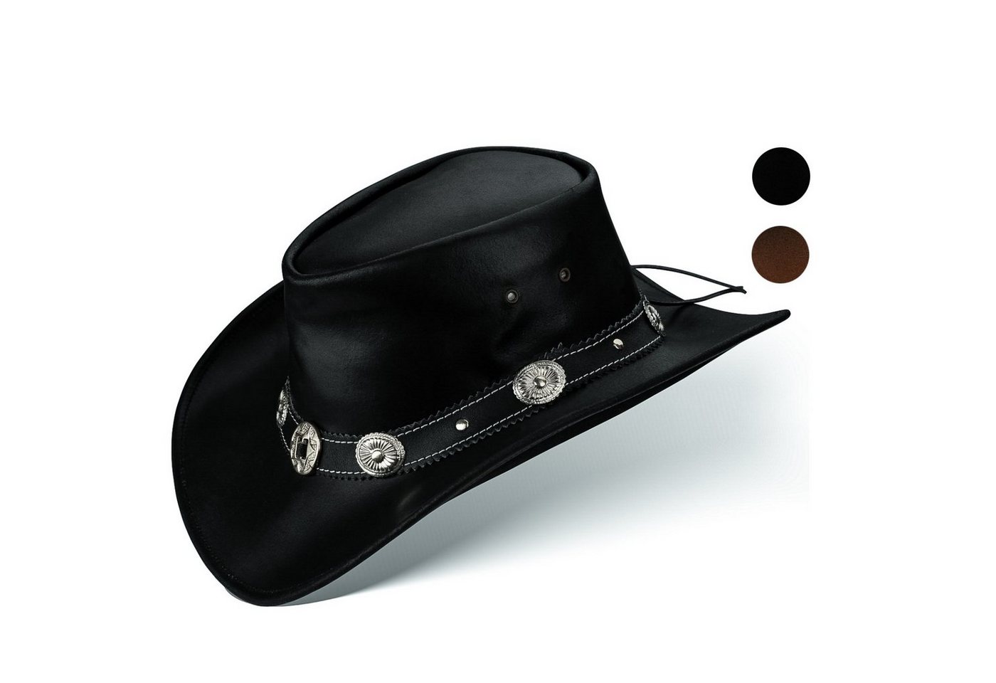 BLACK FOREST FOX Cowboyhut Cowboy Western Leder Hut STAR für Herren Damen in 2 Farben Schwarz Größe L von BLACK FOREST FOX