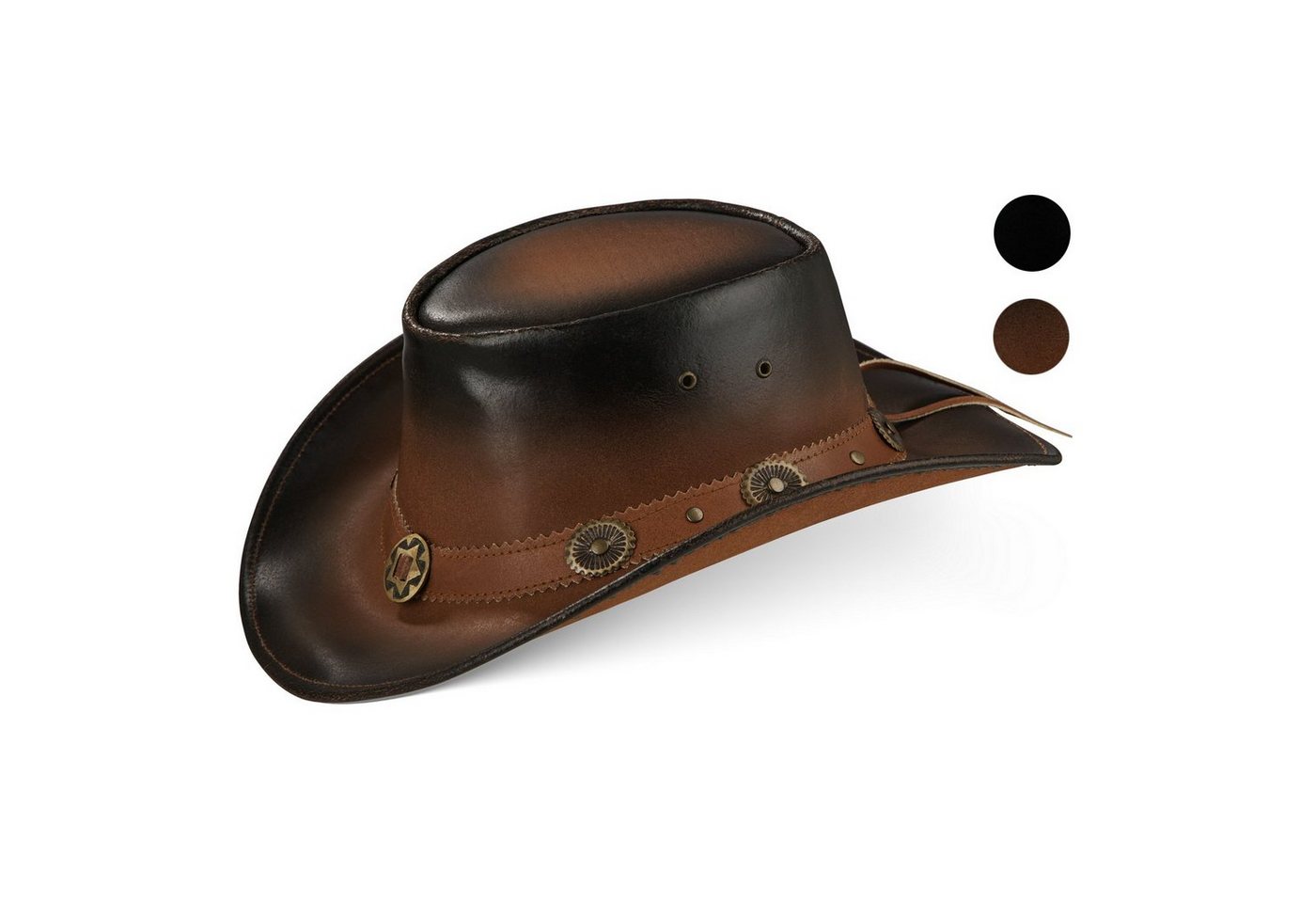 BLACK FOREST FOX Cowboyhut Cowboy Western Leder Hut STAR für Herren Damen in 2 Farben Terra Brown Größe L von BLACK FOREST FOX
