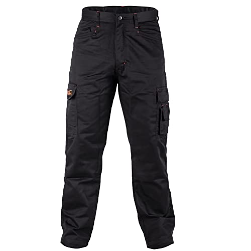 BLACK HAMMER Combat Arbeitshose Herren Cargo Hose Multitaschen Jogger Verstärkte Nähte Tradesman Warehouse Survival Schwarz (36W / 29 Short) von BLACK HAMMER