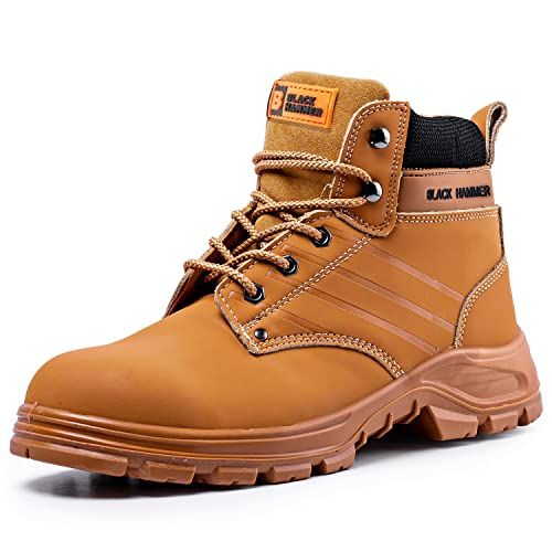 BLACK HAMMER Herren Sicherheitsschuhe S3 Arbeitsschuhe & Stiefel im Freien Industrie Schuhe Lederstiefel Schuhe für Männer Stahlkappenschutz Knöchelstütze Wasserabweisend Wildleder Braun 6007 (44 EU) von BLACK HAMMER