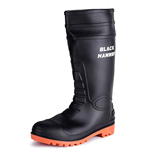 BLACK HAMMER wasserdichte Stahl-Vorderkappe für Herren mit Stahl-Mittelsohle Wellington-Stiefel S5 SRC 9988 (44 EU) von BLACK HAMMER