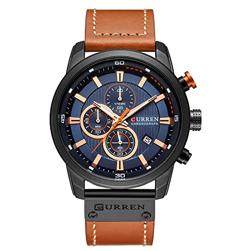Curren Herren Armbanduhr Analog Casual Sport Multifunktions Kalender Chronograph Stoppuhr Sekunde Lederband Verstellbar Sicherheitsschnalle, Kaffee-schwarz, M, Sport Curren Herren Armbanduhr Analog Casual Sport Multifunktions Kalender Chronograph Stoppuhr Sekunde Lederband Verstellbar Sicherheitsschnalle, Kaffee-schwarz, M, Sport von BLACK MAMUT