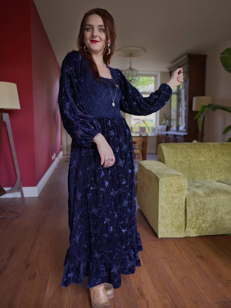 Blackfish The Label Solstice Dress Ethereal - Boho/Hexen/Hippie Samt Ballonärmel Samtkleid von BLACKFISHTheLabel