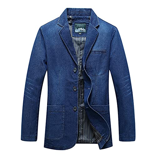 BLACKHEI Herren Jeans-Blazer Baumwolle Vintage Jacken Größe M-4XL Blau Mantel Jeansjacke, dunkelblau, 2XL von BLACKHEI