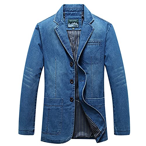 BLACKHEI Herren Jeans-Blazer Baumwolle Vintage Jacken Größe M-4XL Blau Mantel Jeansjacke, hellblau, XXXL von BLACKHEI