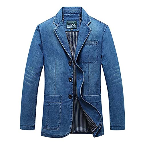 BLACKHEI Herren Jeans-Blazer Jacken Frühling Herbst Slim Baumwolle Mäntel, hellblau, XL von BLACKHEI