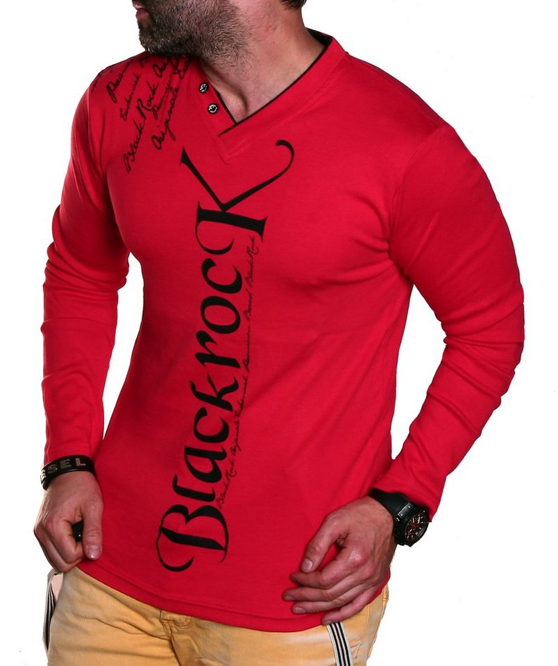 BLACKROCK 2-in-1-Langarmshirt Herren Langarmshirt Henley V-Kragen Longsleeve Pulli Sweatshirt V-Neck von BLACKROCK