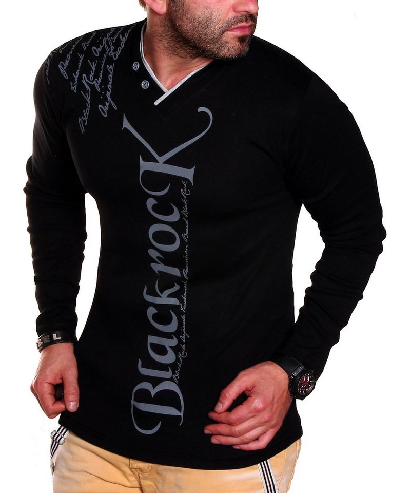 BLACKROCK 2-in-1-Langarmshirt Herren Langarmshirt Henley V-Kragen Longsleeve Pulli Sweatshirt V-Neck von BLACKROCK