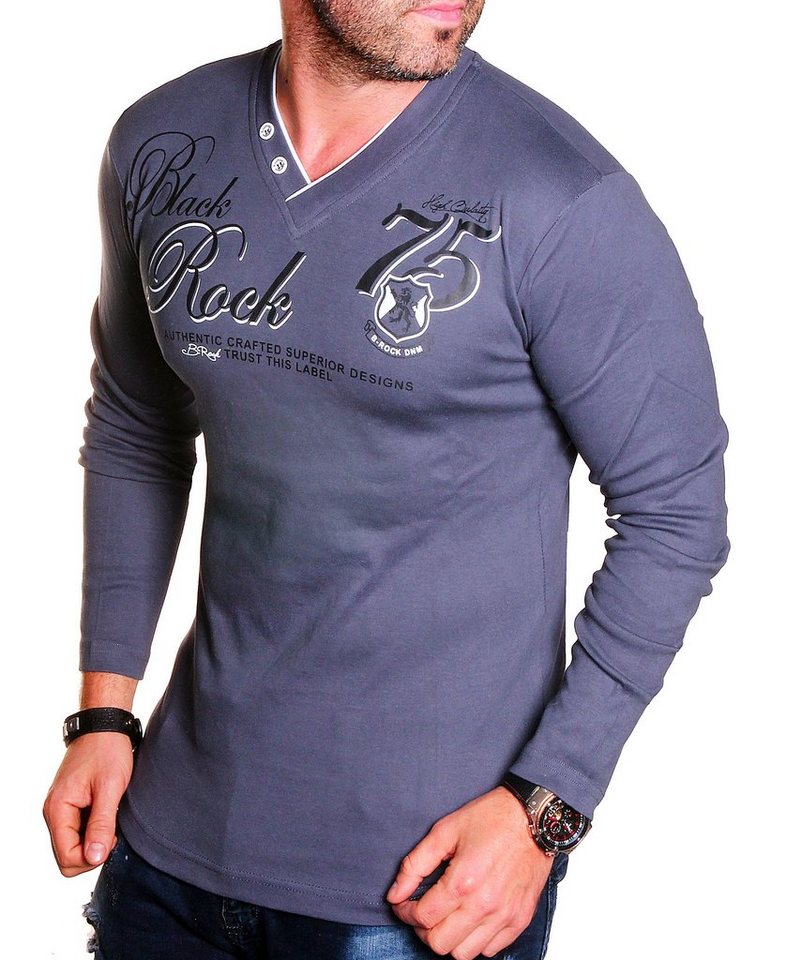 BLACKROCK Henleyshirt Langarm-Henleyshirt mit Farbdruck von BLACKROCK