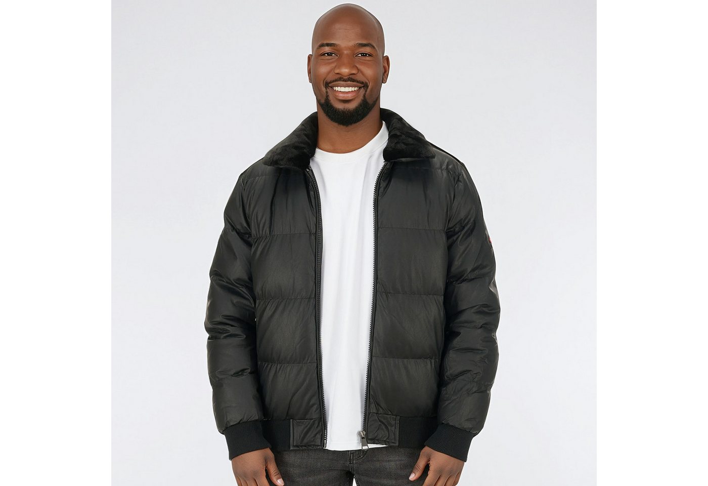 BLACKROCK Steppjacke Herren, Winterjacke mit Kapuze, Wintermantel wärmend, Kunstfellkragen, Glanz-Optik von BLACKROCK