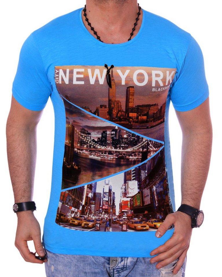 BLACKROCK T-Shirt Herren Shirt T-Shirt Urlaub USA Amerika New York kurzarm Rundhals bedruckt Print Slim-Fit von BLACKROCK