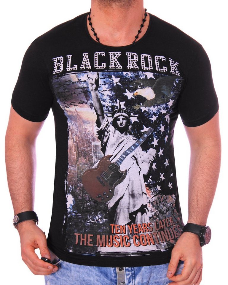 BLACKROCK T-Shirt Herren Shirt T-Shirt Urlaub USA Amerika kurzarm Rundhals bedruckt Print Slim-Fit von BLACKROCK