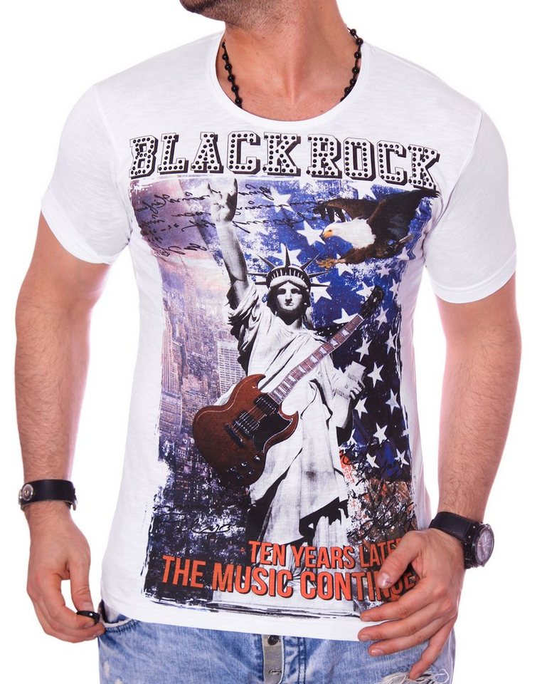 BLACKROCK T-Shirt Herren Shirt T-Shirt Urlaub USA Amerika kurzarm Rundhals bedruckt Print Slim-Fit von BLACKROCK