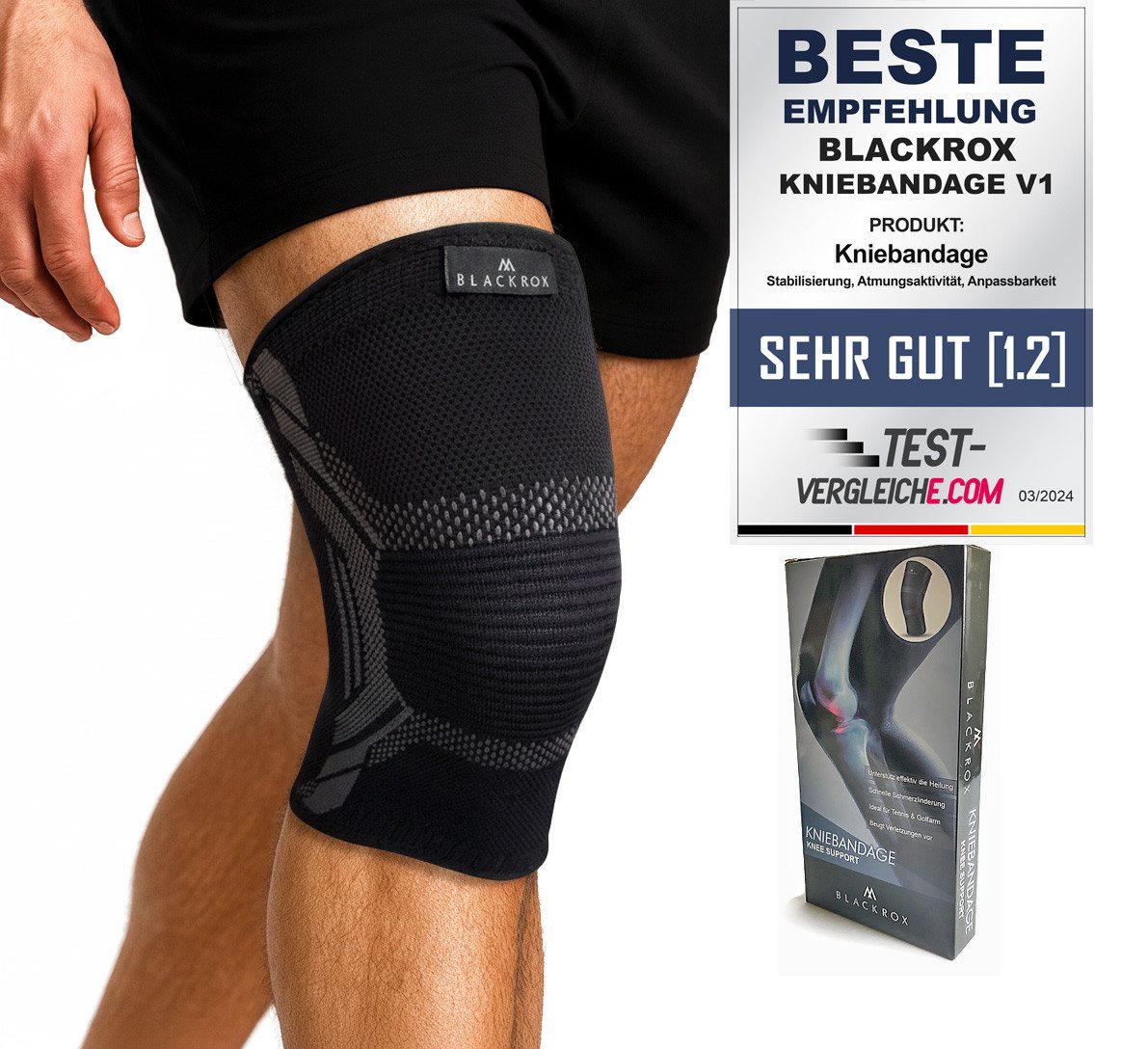 BLACKROX Kniebandage [Vergleichssieger 2024] KNIEV1, Gr. S-XL, Damen und Herren von BLACKROX