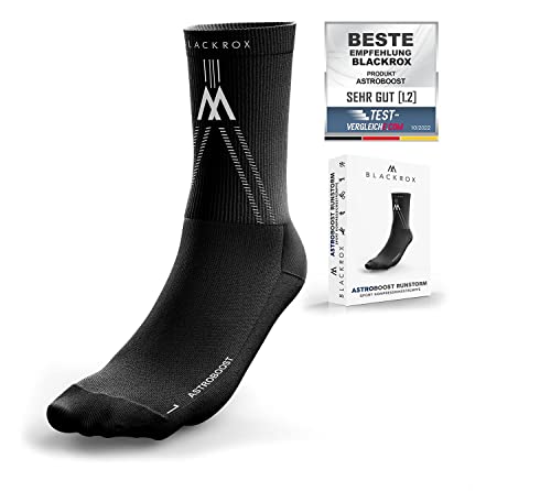 BLACKROX Kompressionssocken Sport ASTROBOOST RUNSTORM V1 Kompressionsstrümpfe Vergleichssieger Sportkompressionsstrumpf Laufsocken Fussball Damen Herren Lang Compressions Socks (Schwarz (L-XL) von BLACKROX