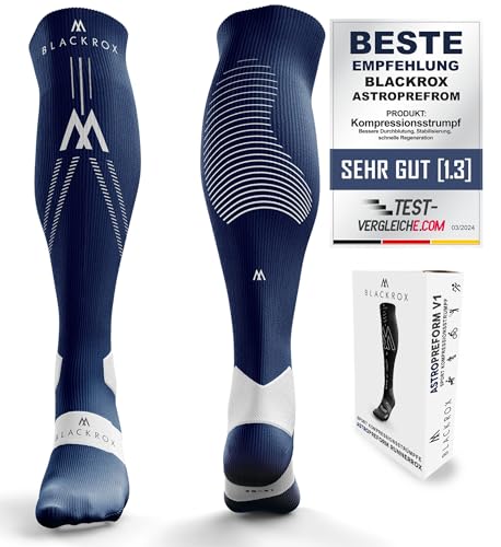 BLACKROX Kompressionsstrümpfe Sport Astropreform Kompressionssocken Vergleichssieger Sportkompressionsstrumpf Laufstrümpfe Fussball Damen Herren Lang Compressions Socks (Blau, L-XL) von BLACKROX