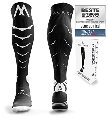 BLACKROX Kompressionsstrümpfe Sport Astropreform Kompressionssocken Vergleichssieger Sportkompressionsstrumpf Laufstrümpfe Fussball Damen Herren Lang Compressions Socks (Schwarz-BEASTYROX, L-XL) von BLACKROX