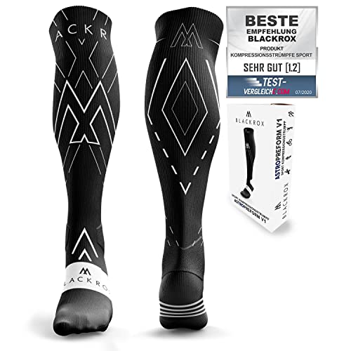 BLACKROX Astropreform PRIMALROX Kompressionsstrümpfe – Vergleichssieger für Sport & Fußball – Lange Socken für Damen & Herren, Größe L-XL, Schwarz von BLACKROX