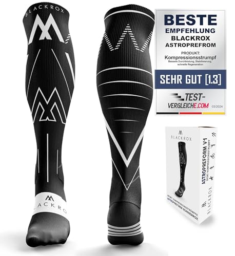 BLACKROX "Astropreform" Sport-Kompressionsstrümpfe Ideal für Laufen und Fußball, Unisex, Lange Kompressionssocken für Damen und Herren, Unterstützt die Muskulatur – Schwarz-SPRINTROX, Größe S-M von BLACKROX