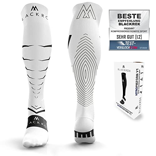 BLACKROX "Astropreform Sport-Kompressionsstrümpfe - Vergleichssieger, Ideal für Laufen und Fußball - Unisex, Unterstützt die Durchblutung - Lange Kompressionssocken, Weiß-VIPEROX, Größe L-XL von BLACKROX