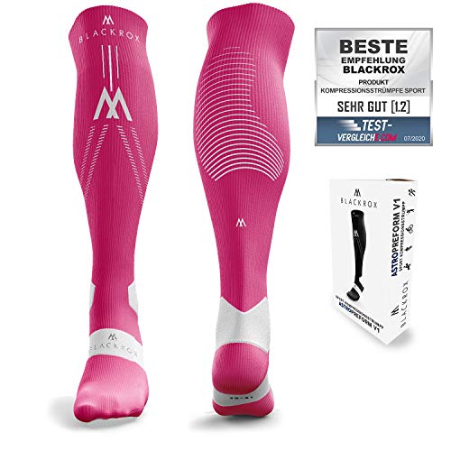 BLACKROX Kompressionsstrümpfe Sport Astropreform Kompressionssocken Vergleichssieger Sportkompressionsstrumpf Laufstrümpfe Fussball Damen Herren Lang Compressions Socks (Pink, L-XL) von BLACKROX