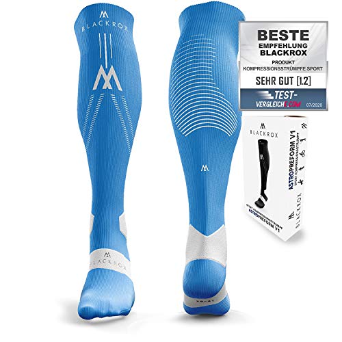 BLACKROX Kompressionsstrümpfe [Vergleichssieger 2024] Gr. S-XL | Für Damen & Herren | Laufstrümpfe | Perfekt für Sport, Radfahren, Joggen & Wandern | ASTROPERFORM V1| Hellbau Gr. L-XL von BLACKROX