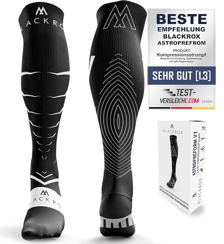 BLACKROX Kompressionsstrümpfe [Vergleichssieger 2024] Gr. S-XL | Für Damen & Herren | Laufstrümpfe | Perfekt für Sport, Radfahren , Joggen & Wandern | VIPEROX | Schwarz Gr. L-XL von BLACKROX