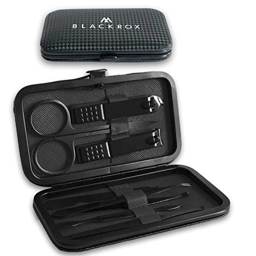 BLACKROX Nageletui Maniküre-Pediküre Set Vergleichssieger Set für Herren und Damen, 7-teilige Pflege für Hände und Füße (Schwarz) von BLACKROX