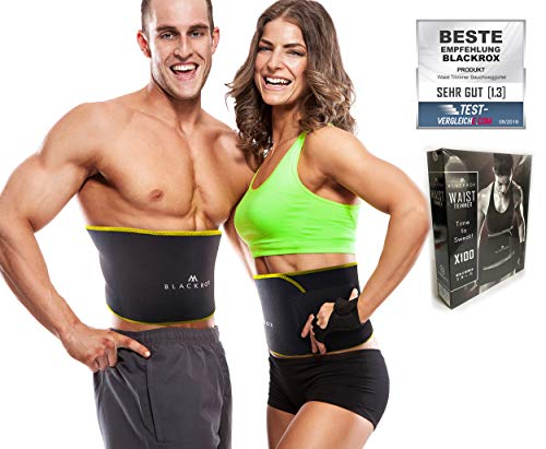 BLACKROX Trimm Your Waist Fitnessgürtel Vergleichssieger Damen & Herren,Schwitzgürtel zur Fettverbrennung, Premium Fitness Gürtel Verstellbarer Sauna Bauchweggürtel zum Abnehmen (Gelb, L) von BLACKROX