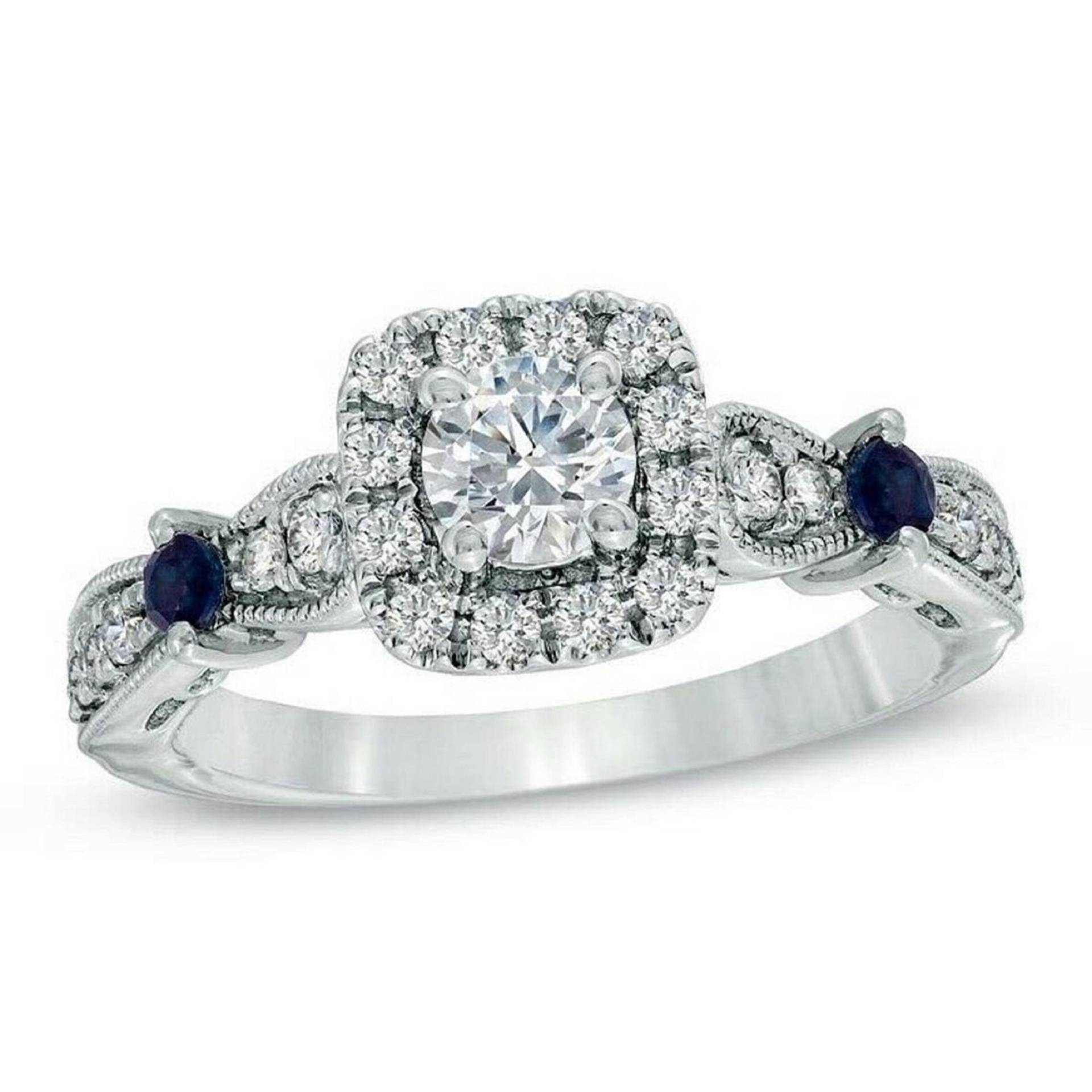 Vera Wang Love Collection Halo Verlobungsring Für Sie Wundervolle Frauen Moissanit Ring - Blauer Saphir Vintage Style von BLACKSTARJEWELRYSHOP