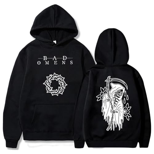BLAENU Bad Omens Kapuzenpullover Vintage Mode Unisex Hip Hop Pullover Hoodie Oversized Langärmeliges Sweatshirt Für Frauen Männer XXS-4XL-Black||x_l von BLAENU