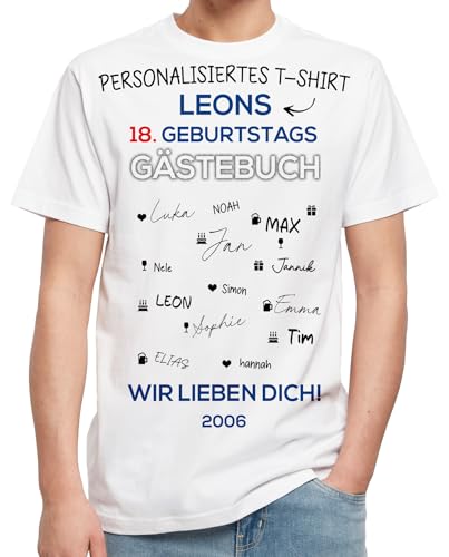 Interaktiv Personalisiertes Gästebuch T-Shirt für 18. Geburtstag Junge — Mit Deinem Namen und Text — Geboren 2007 — 18 Geburtstag deko 18 Geburtstag Weiß 18 S von BLAK TEE