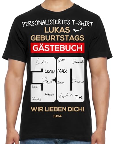 Interaktiv Personalisiertes Gästebuch T-Shirt für 30. Geburtstag Männer — Mit Namen, Text Großer Alterszahl — Geboren 1995 — 30 Geburtstag Deko und Lustiges Geschenke zum 30 Geburtstag Schwarz30 3XL von BLAK TEE