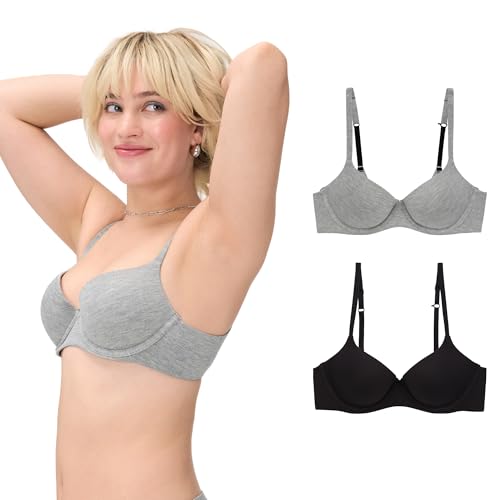 BLAKE & CO. Damen Cotton Modal Bras 2 Pack Push-Up-BH, Undurchsichtige, Schwarz, Grau meliert, 75B (2er Pack) von BLAKE & CO.