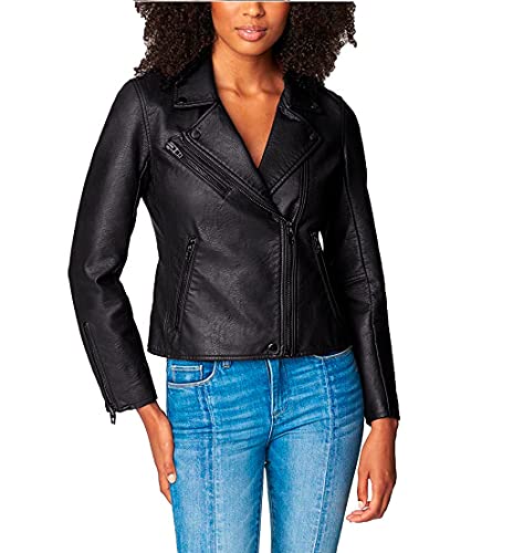[BLANKNYC] Damen Clothing Semi Fitted Leather Motorcycle Jacket Luxury Kleidung halb taillierte Passform Vegane Leder Motorradjacke, Onyx, S EU von [BLANKNYC]