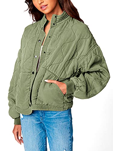 [BLANKNYC] Damen Luxus Bekleidung Tencel Drop Shoulder Steppjacke, Burnt Sage, Groß von [BLANKNYC]