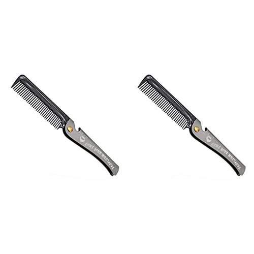 BLASHRD 2 Stücke Schwarz Männer Folding Tasche Kamm PP Zähne Detangling Haar Bart Kamm Metallgriff Faltbare Kämmen Gesichts Schnurrbart Kamm von BLASHRD