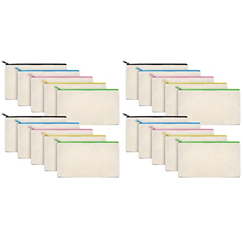 BLASHRD 20 Stück Leinwand Makeup Leinwand Reiß Verschluss Beutel Bleistiftetui DIY Bastel von BLASHRD