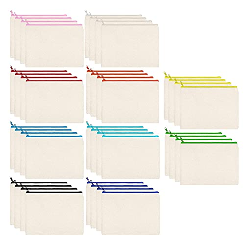 BLASHRD 40 StüCke Segeltuch ReißVerschlusstaschen Bleistiftbeutel Schminke Leere Leinwand FedermäPpchen Kosmetiktasche für Reisen DIY Schule (S) von BLASHRD