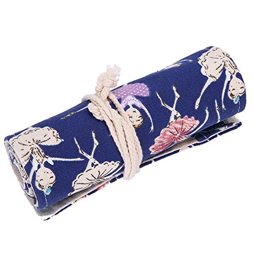 BLASHRD Federmaeppchen Schule Leinwand Rollentasche Make-Up Comestic Pinsel Stift Lagerung Tanz pecncil Box faelle schulbuero 48 Loecher von BLASHRD