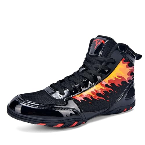 BLBK BoxenSchuhe Herren Boxers Trainer Atmungsaktiv Boxen Stiefel ringerschuhe für männer,Boxing Shoes,Schwarzes Feuer EU44 von BLBK