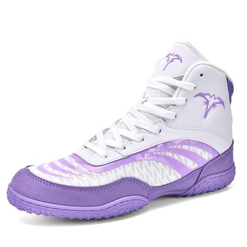 BLBK BoxenSchuhe Herren Boxers Trainer Atmungsaktiv Boxen Stiefel ringerschuhe für männer,Boxing Shoes,Weiß Violett EU45 von BLBK