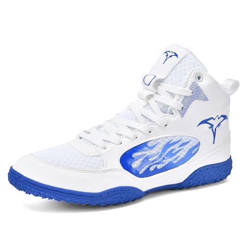 BLBK BoxenSchuhe Herren Boxers Trainer Atmungsaktiv Boxen Stiefel ringerschuhe für männer,Boxing Shoes,Weiß-blau EU40 von BLBK