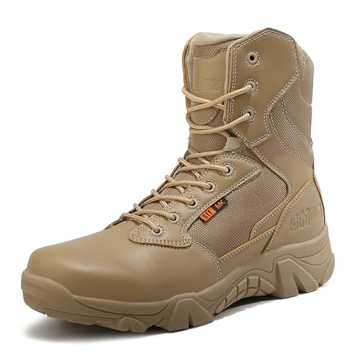BLBK Herren Military Stiefel Leichtgewicht Waterproof Wüste Armee Combat Tactical Einsatzstiefel mit Reissverschluss Army Stiefel ​​Wandern Bergsteigen Offroad Angeln JagenBeige 41 von BLBK