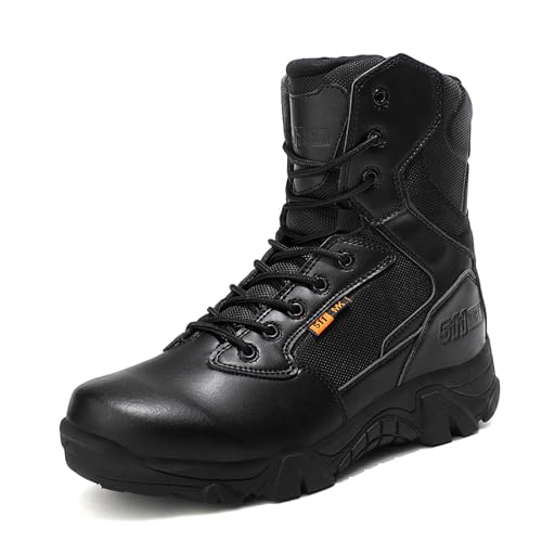 BLBK Herren Military Stiefel Waterproof Wüste Armee Combat Patrol Tactical Einsatzstiefel mit Reissverschluss Leder Jungle Army Stiefel ​ ​Wandern Bergsteigen Offroad Angeln Jagen,K05 Schwarz 46 von BLBK