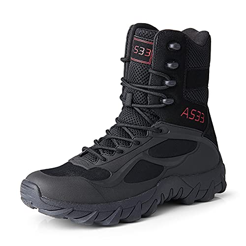 Herren Military Stiefel Wüste Armee Combat Patrol Tactical Einsatzstiefel mit Reissverschluss Leder Jungle Army Stiefel ​ ​Wandern Bergsteigen Offroad Angeln Jagen von BLBK