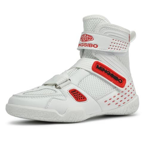 BLBK Kinder Boxen Schuhe Wrestling Stiefel,weiß und rot 31 von BLBK