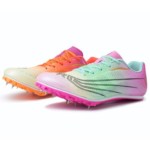 BLBK Spikes Leichtathletik Herren-Mittelstrecken-Laufschuhe, 7 Nägel Unisex-Leichtathletikschuhe, Jugendsportschuhe mit Spikes und Sprint,Farbmischung 38 von BLBK