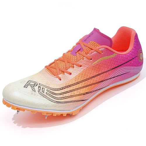 BLBK Spikes Leichtathletik Herren-Mittelstrecken-Laufschuhe, 7 Nägel Unisex-Leichtathletikschuhe, Jugendsportschuhe mit Spikes und Sprint,Orange 45 von BLBK